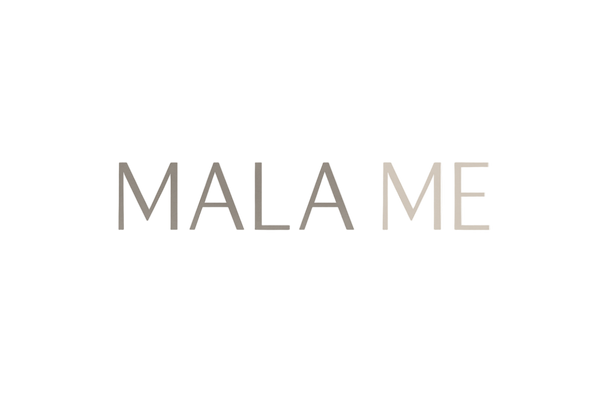 MALA ME logo with simple modern text in neutral tones